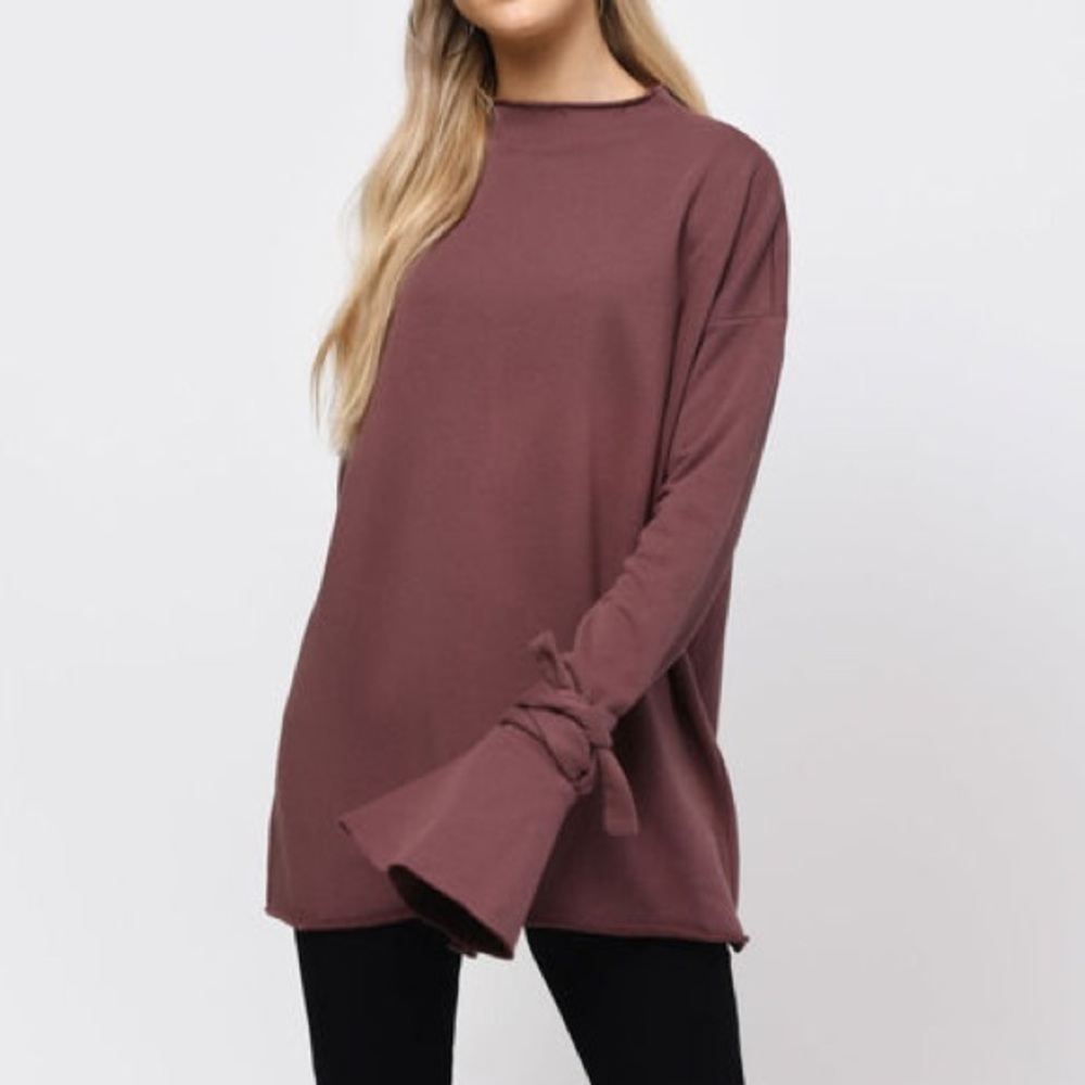 Tobi Women's Don’t Mock Me Tie Sleeve Top Sweatshirt Marsala Size M